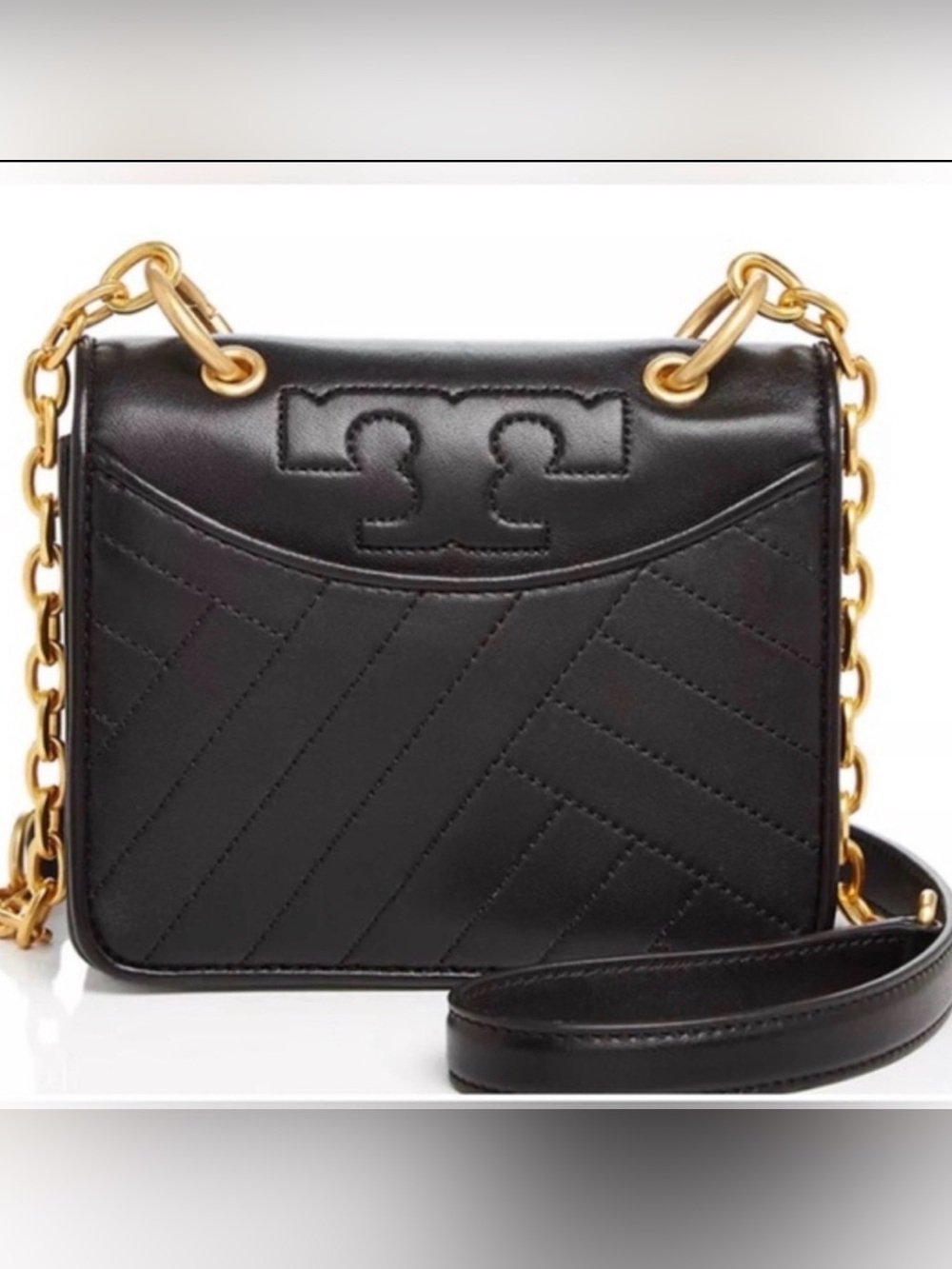 Tory Burch Alexa Mini Black Quilted Crossbody with Gold Accents